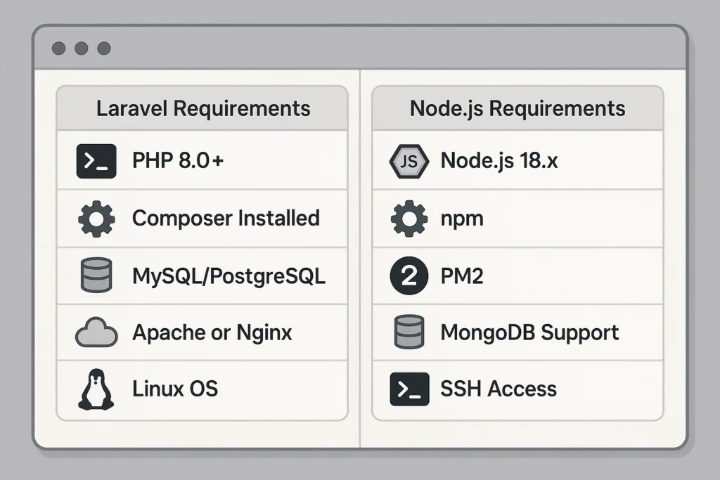 laravel-nodejs-hosting-requirements-server-config